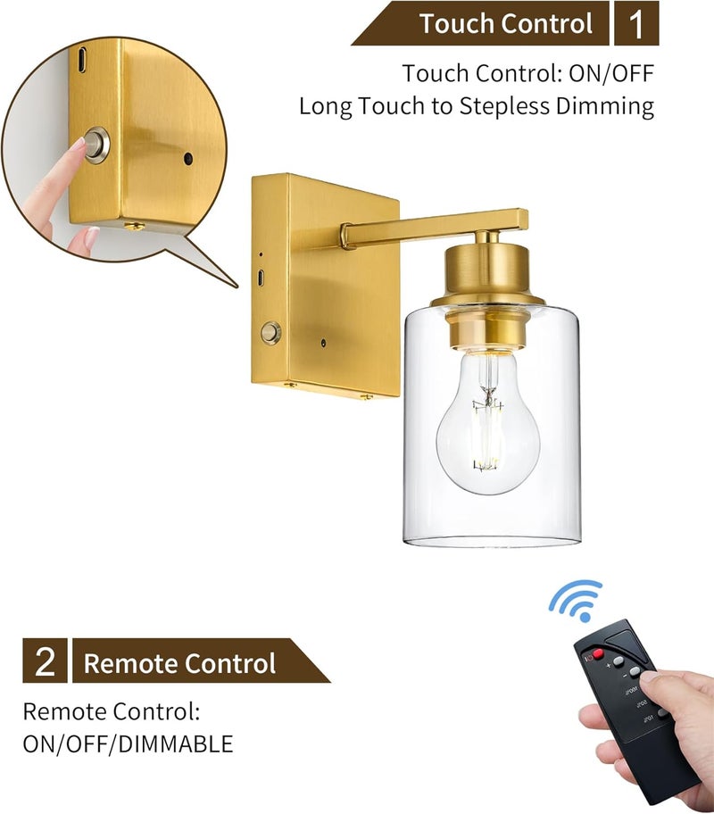 Rayogale Rechargeable Wall Sconce, Gold Battery Operated Wall Sconce Set of 2 with Timer Function, Easy Install Dimmable Wireless Wall Lamps for Living Room, Bedroom, Hallway, Entryway Decor 3000K - Image 3